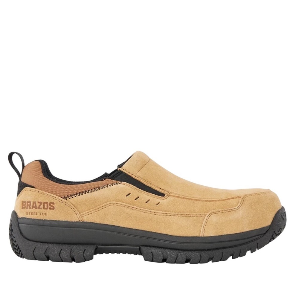 Brazos Mens 13EE Steel Toe Slip On Work Shoes Tan Leather Waterproof 170843 NEW